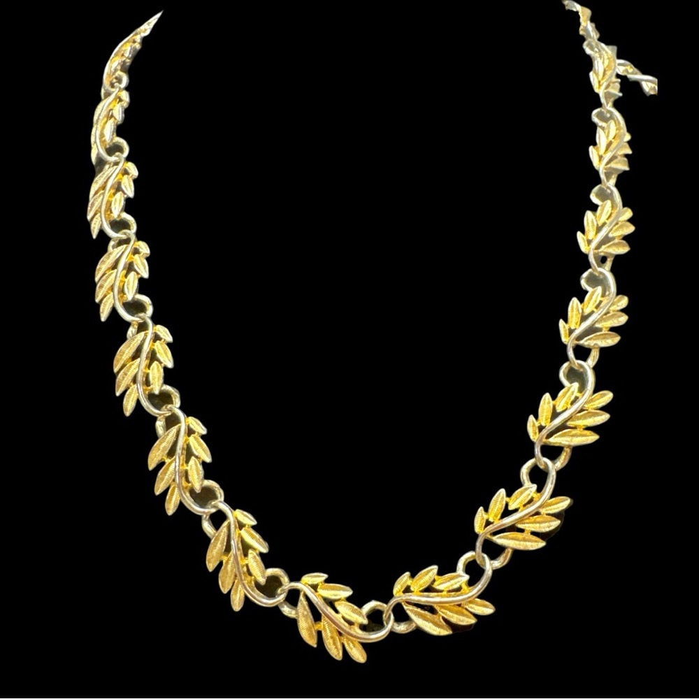 Vintage Gold Leaf Necklace with Fold Over Clasp